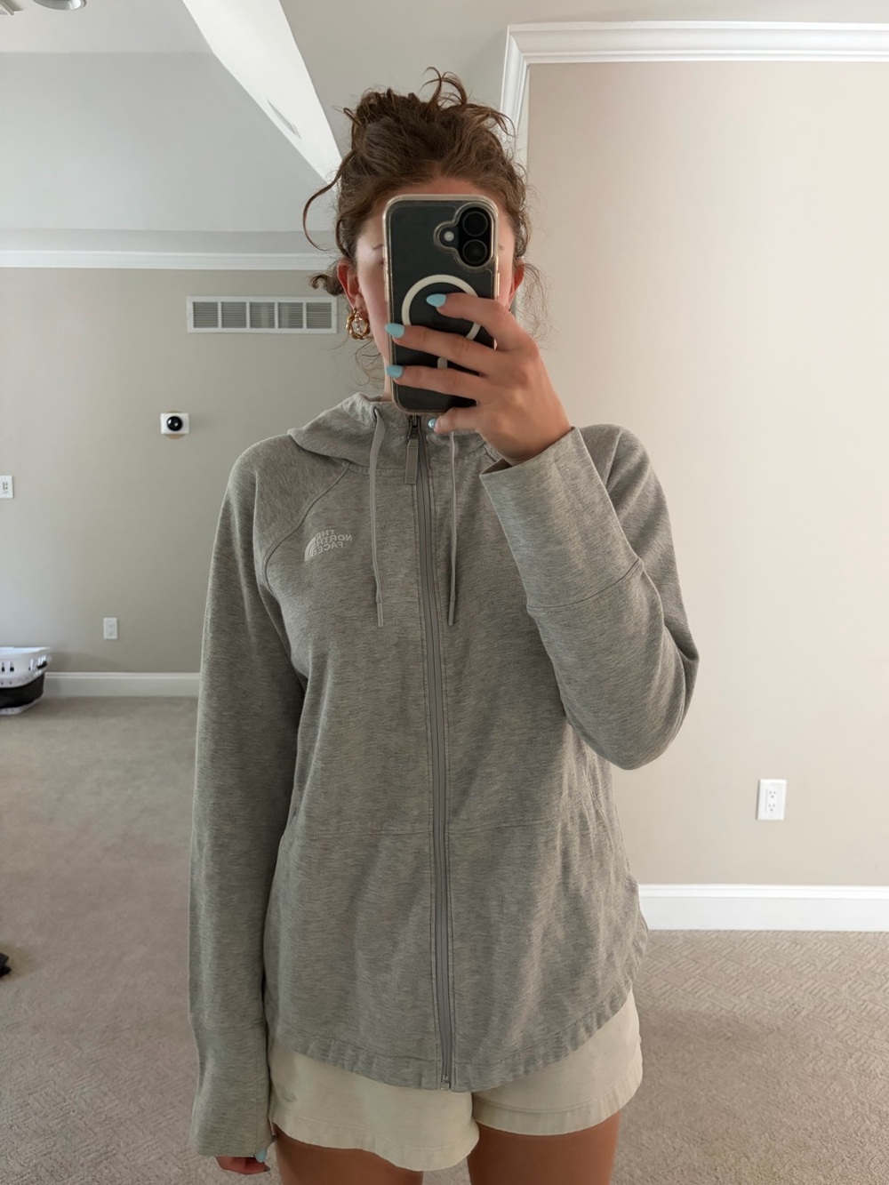 The North Face Light Gray Zip-Up Hooded Women’s Top - Picture 2 of 7